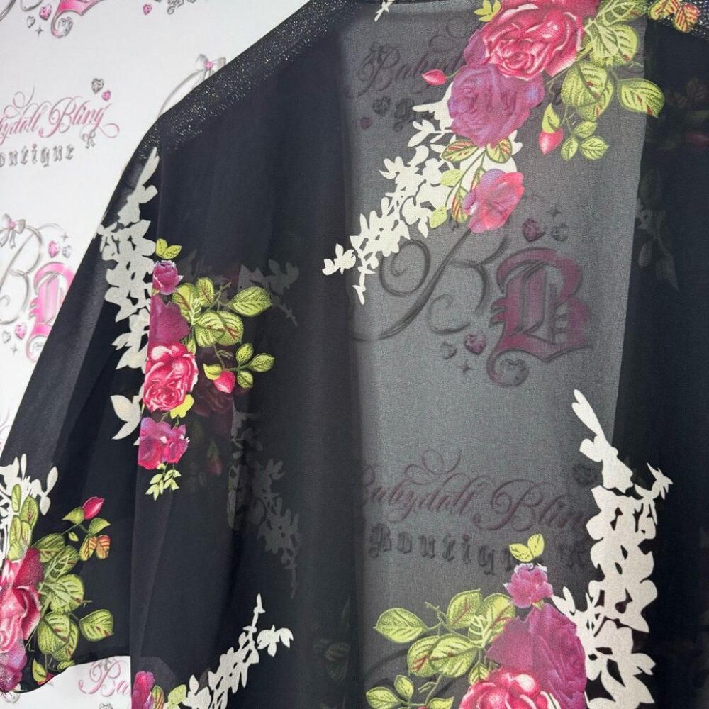 Floral cardigan sheer black pink red green flowers 💐 light weight kimono 👘 - Picture 5 of 5
